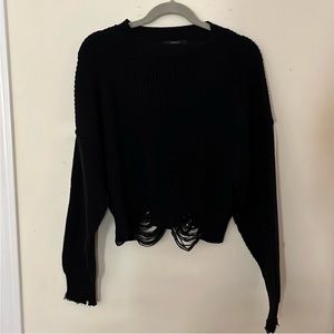 Forever 21 Black Ripped Crop Sweater